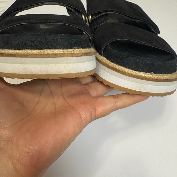 Cole Haan Black Suede Double-Strap Platform Sandals. Velcro Straps for Comfort. - Picture 3 of 13
